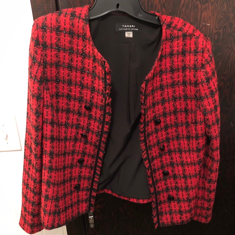 Red and Black Checkered Pea coat